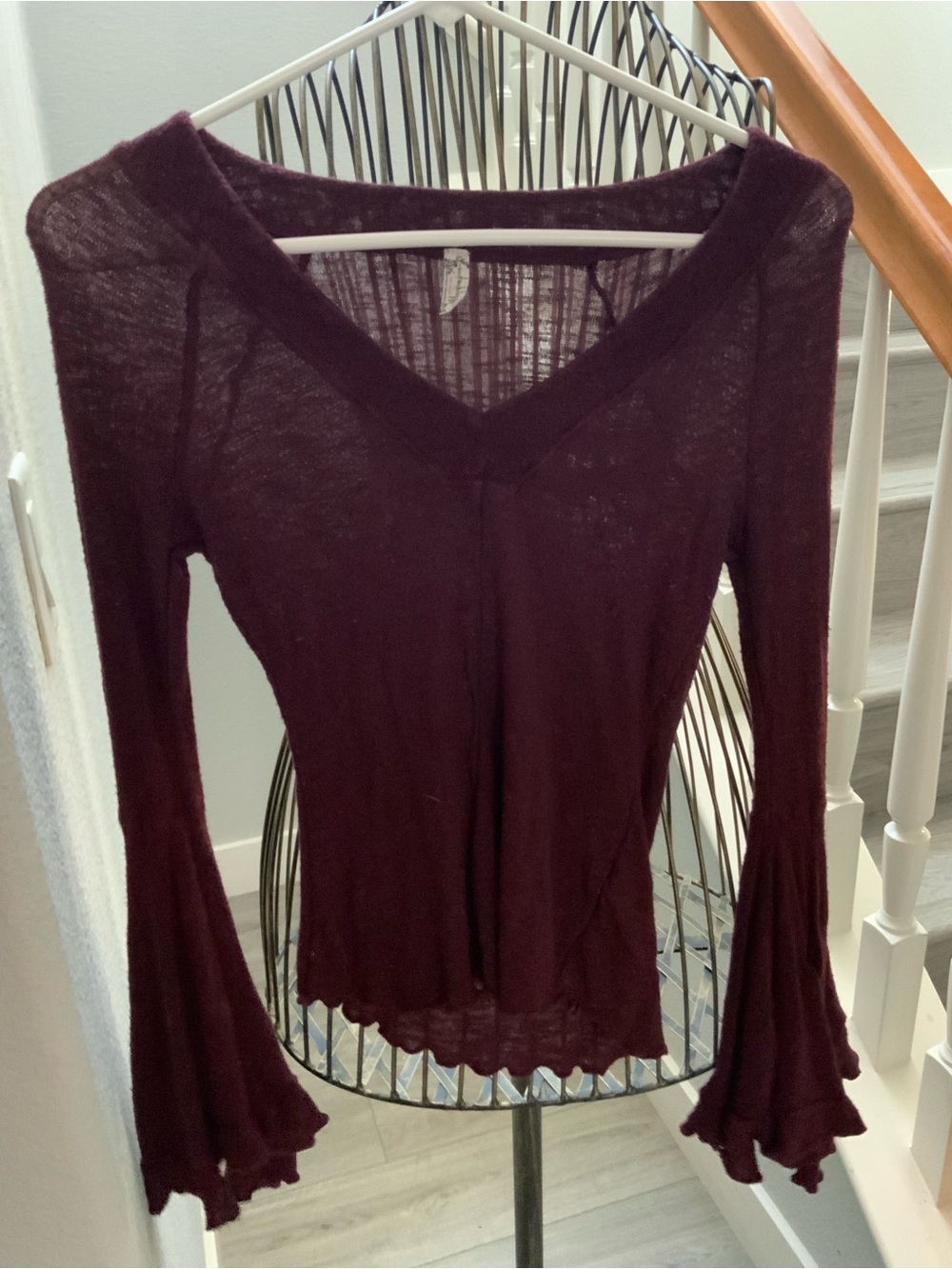 Intimately Free People Soo Dramatic Long Sleeve Top V Neck Boho Plum Size S